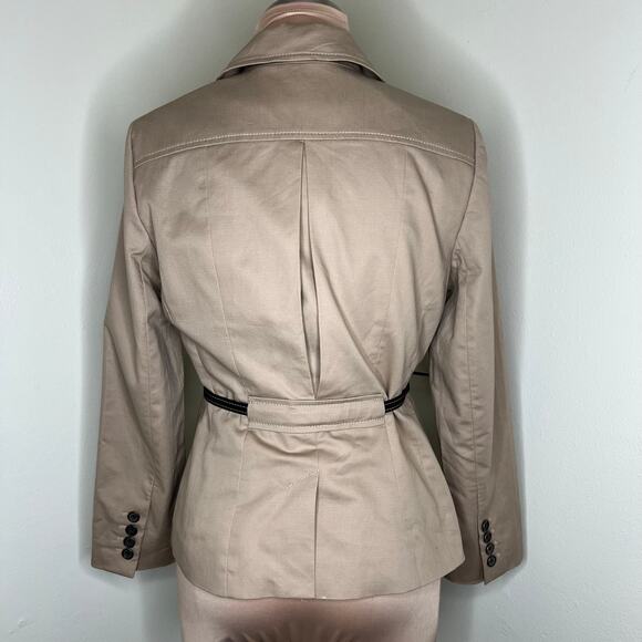 Ann Taylor LOFT Belted Jacket Medium Petite Womens Safari Utility Cargo Khaki - Picture 3 of 9